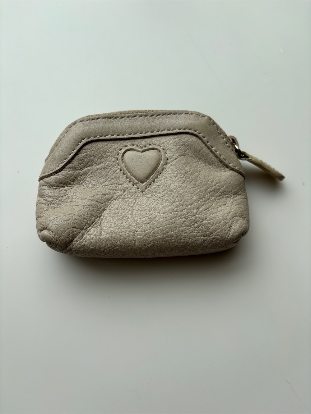 Brighton Cream Leather Heart Zip Coin Pouch or Jewelry Travel Bag